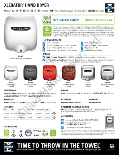 Excel XLERATOR® XL-BW Hand Dryer