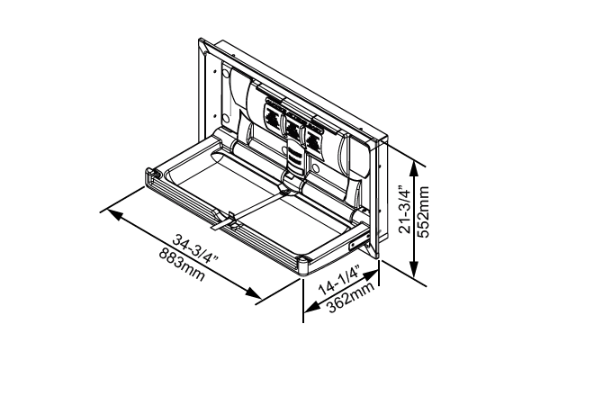 FOUNDATIONS® Model 5240259 Recess-Mounted, Horizontal-Folding Baby Changing Station