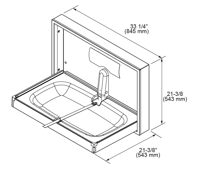 FOUNDATIONS 100SS-SM Surface-Mounted, Horizontal-Folding Full Stainless Steel Baby Changing Station