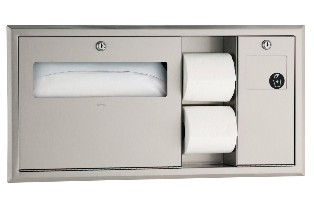 Bobrick B-3092 ClassicSeries Recessed-Mounted Toilet Tissue, Seat-Cover Dispenser and Waste Disposal