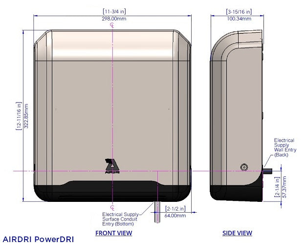 AirDri HDJ-0301A9SSB Hand Dryer - Brushed Stainless Steel Surface Mounted Automatic