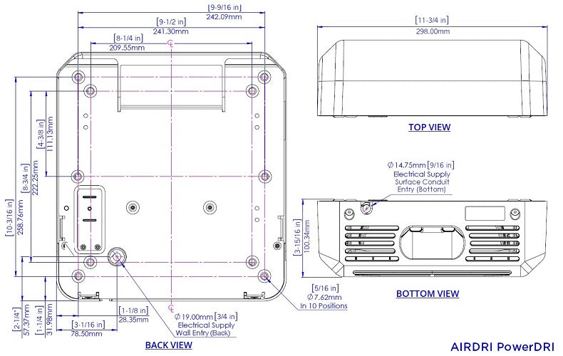 AirDri HDJ-0301A9SSB Hand Dryer - Brushed Stainless Steel Surface Mounted Automatic