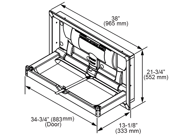 FOUNDATIONS 100SSC-R Recess-Mounted, Horizontal-Folding Stainless Steel Clad & Framed Baby Changing Station