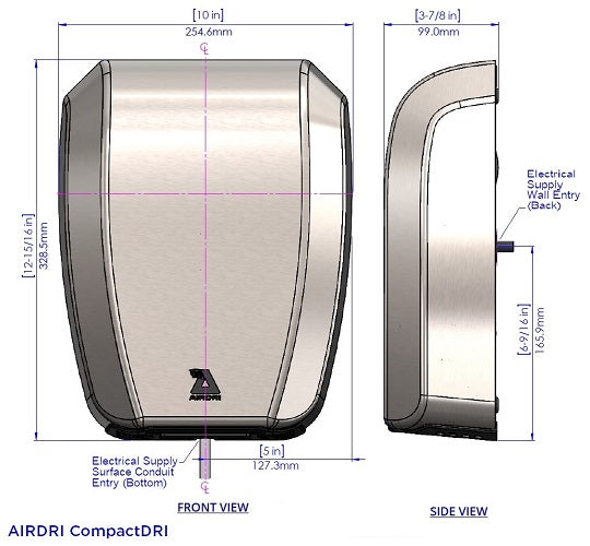 AirDri HDH-0606A5SSB Hand Dryer - Brushed Stainless Steel Surface Mounted Automatic Compact
