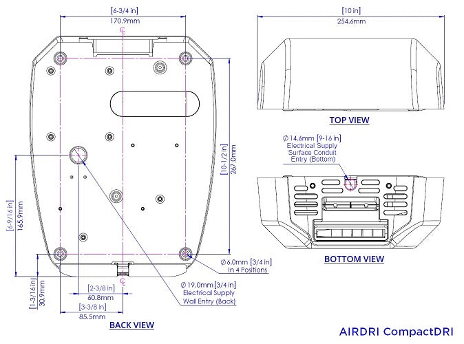 AirDri HDH-0606A5SSB Hand Dryer - Brushed Stainless Steel Surface Mounted Automatic Compact