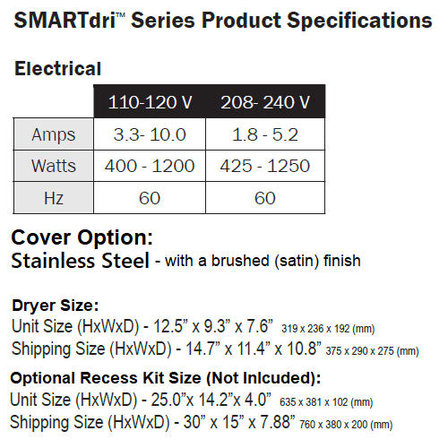 World Dryer K-973P2 Hand Dryer - Brushed Stainless Steel Surface Mounted Automatic SMARTdri Plus