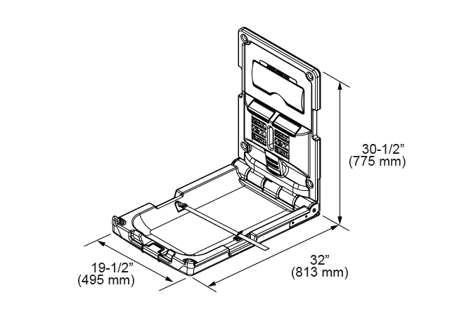 FOUNDATIONS 100-EV Surface-Mounted, Vertical-Folding Light Gray Baby Changing Station