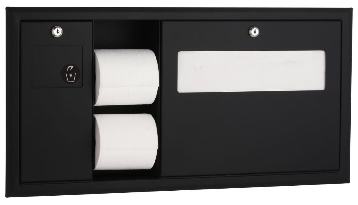 Bobrick B-3091.MBLK ClassicSeries Recessed-Mounted Toilet Tissue, Seat-Cover Dispenser and Waste Disposal, Matte Black