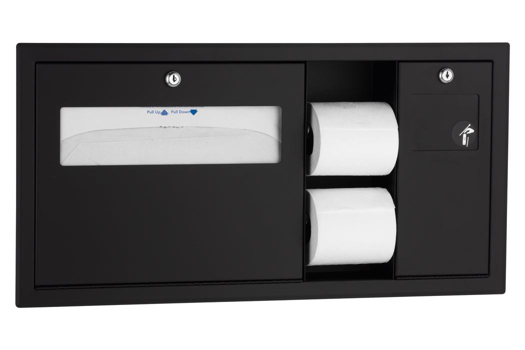 Bobrick B-3092.MBLK ClassicSeries Recessed-Mounted Toilet Tissue, Seat-Cover Dispenser and Waste Disposal MATTE BLACK