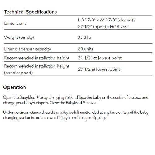 Saniflow CP0016HCS BabyMedi Baby Changing Station - Stainless Steel & White Horizontal Surface-Mounted