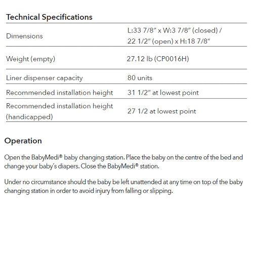 Saniflow CP0016V BabyMedi® Baby Changing Station - White Vertical Surface-Mounted