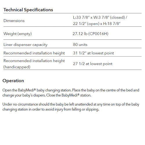Saniflow CP0016H-ASTM BabyMedi® White Horizontal-Folding Surface-Mounted Baby Changing Station