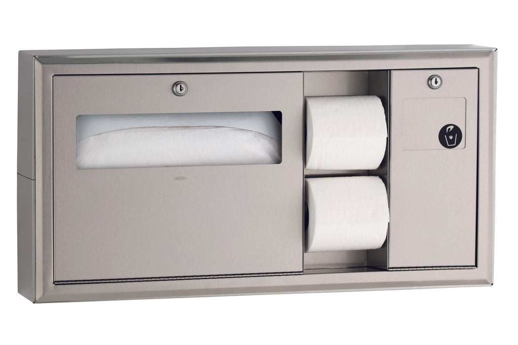 Bobrick B-30929 Surface-Mounted Toilet Tissue, Seat-Cover Dispenser and Waste Disposal