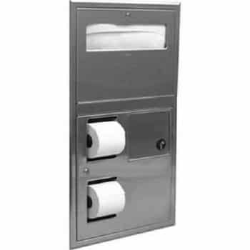 Bobrick B-35745 Classicseries Recessed Seat Cover Dispenser, Sanitary Napkin Disposal, & Toilet Tissue Dispenser