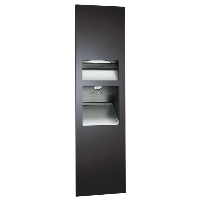 ASI 64672-2-41  Piatto™ - Fully Recessed 3-in-1 Paper Disp. & Waste Receptacle + High Speed Hand Dryer - (208-240V) - Matte Black Phenolic Door