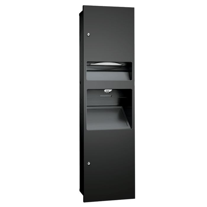 ASI 64672-41PC SIMPLICITY™ IN MATTE BLACK 3-IN-1 CABINET – PAPER TOWEL DISPENSER & WASTE RECEPTACLE, W/ PROVISION FOR HIGH-SPEED HAND DRYER – RECESSED