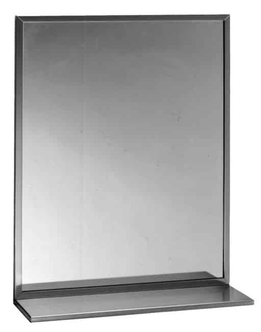 Bobrick B-166  Mirror With Stainless Steel Channel Frame & Shelf