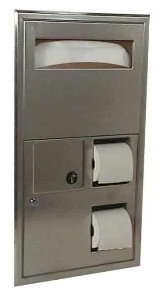 Bobrick B-3574  Classicseries Recessed Seat Cover Dispenser, Sanitary Napkin Disposal, & Toilet Tissue Dispenser