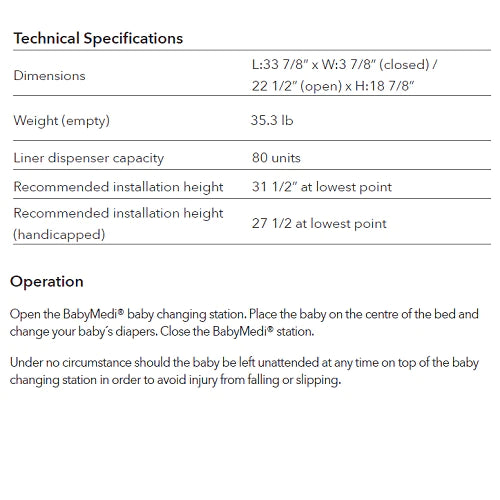 Saniflow CP0016HCSB BabyMedi Baby Changing Station - Matte Black Stainless Steel & White Horizontal Surface-Mounted